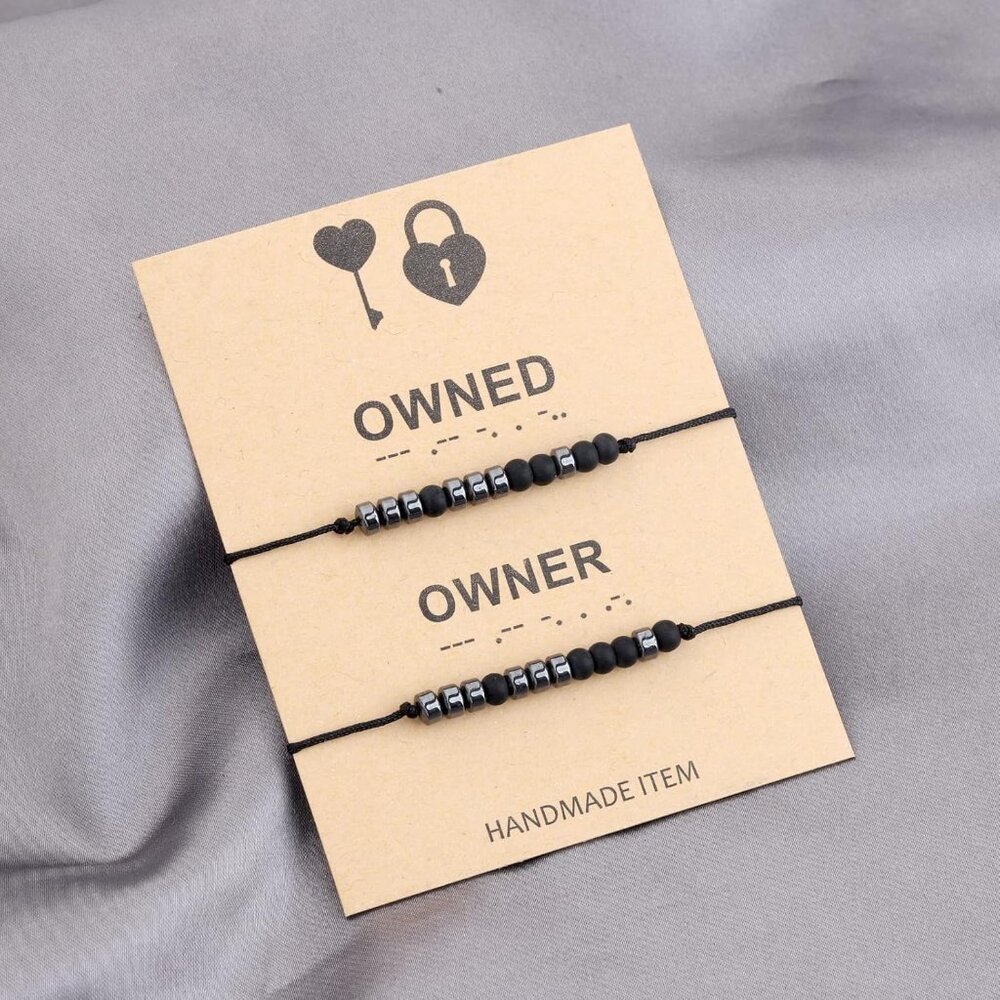 Couples Obsidian Morse Code Matching Bracelets Bd… - image 2